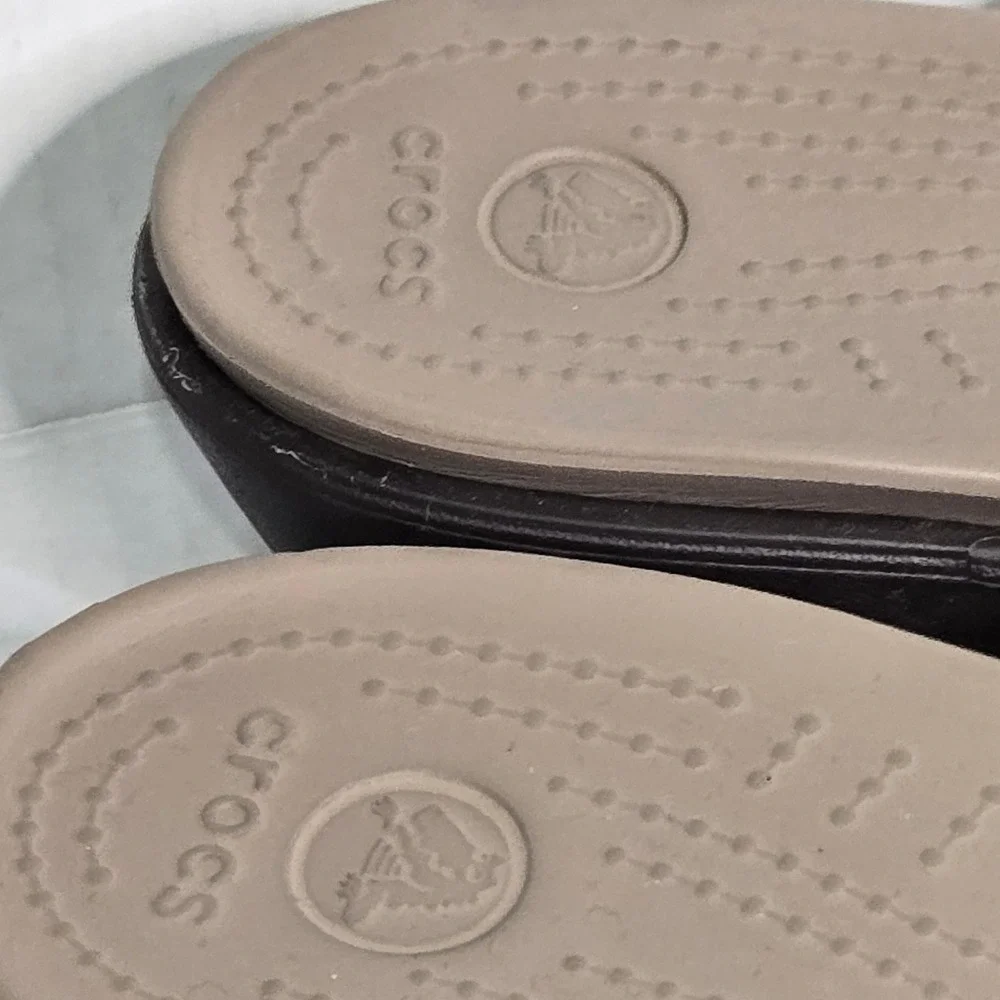 Crocs Patricia Wedge Sandals Espresso Brown Tan Strappy Comfort Shoes 7